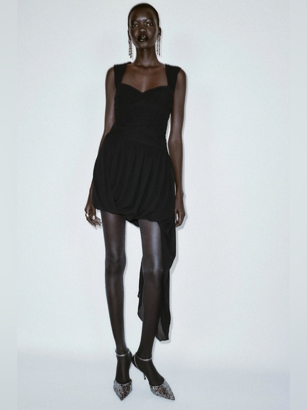 Zara‎ Black Draped Asymmetric Mini Dress